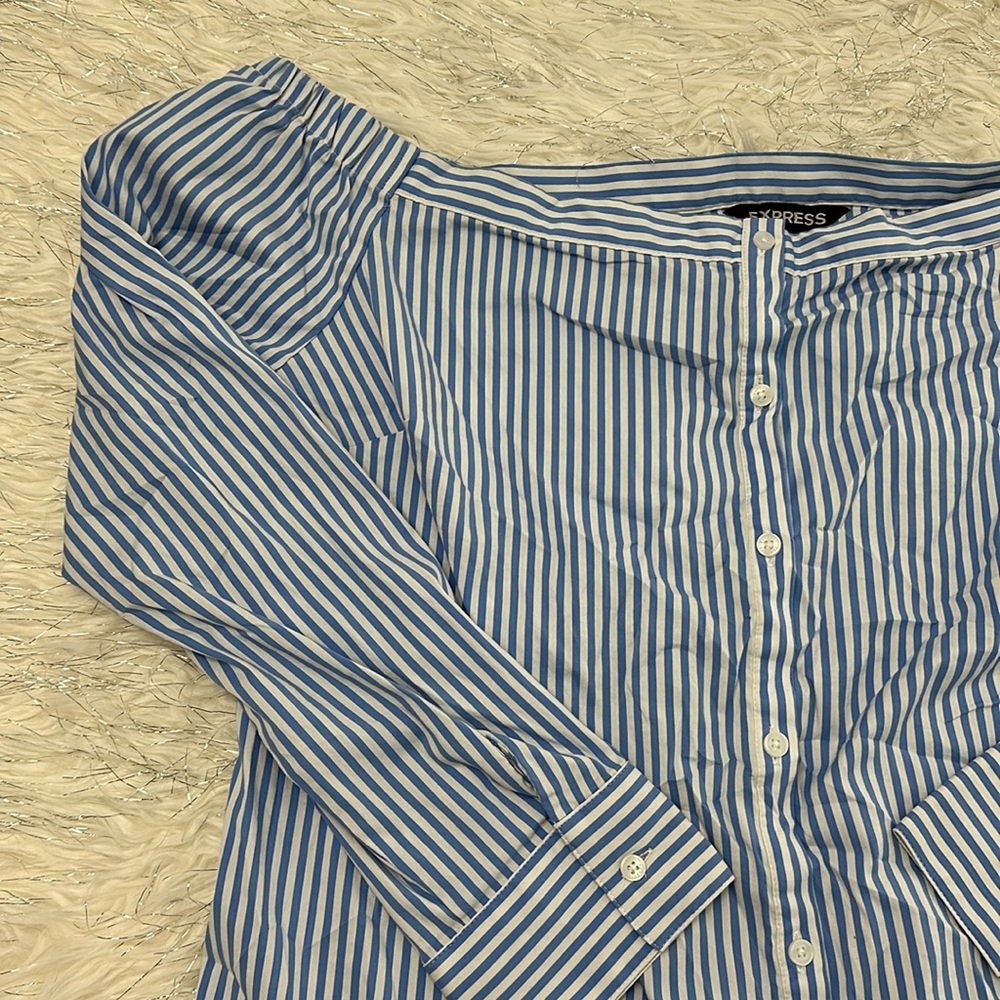 Express Off The Shoulder Button Down Stripes - image 3